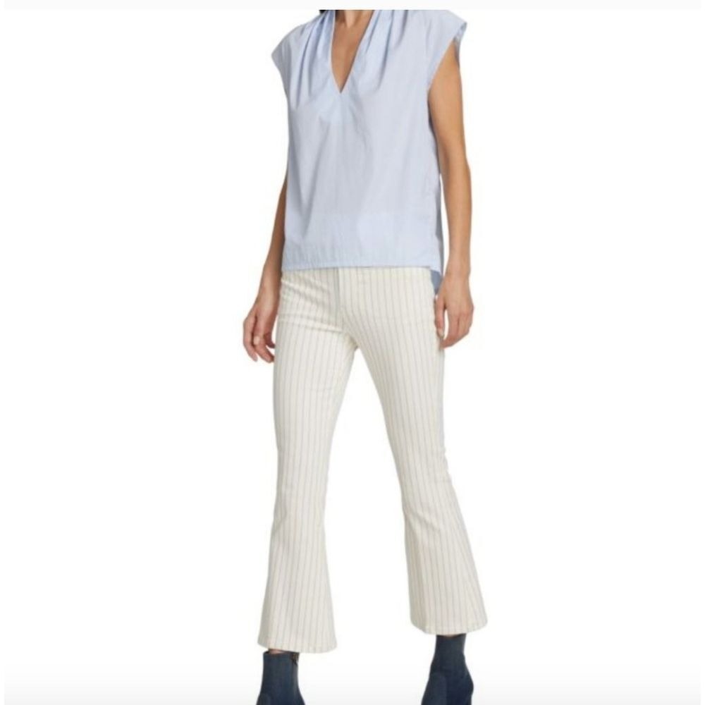 FRAME‎ Le Hardy Crop Flare Jeans White Tan Pinstripe High Rise 25/0 Denim Luxury